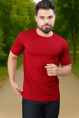 METRONAUT Striped Men Round Neck Red T-Shirt