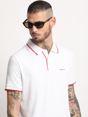 THE BEAR HOUSE Solid Men Polo Neck White T-Shirt