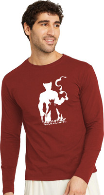 RULEDBYSUN Printed Men Round Neck Maroon T-Shirt