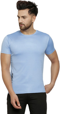 MISSILLE Solid Men Round Neck Blue T-Shirt