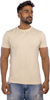 Siren Fashion Solid Men Round Neck Beige T-Shirt