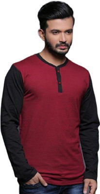 clickwell Solid Men Henley Neck Silver T-Shirt