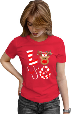 Buy That Trendz Printed Women Round Neck Red T-Shirt