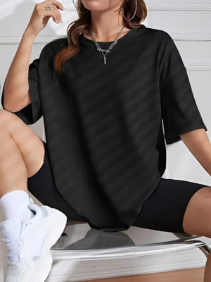 Rockwell Solid Women Round Neck Black T-Shirt