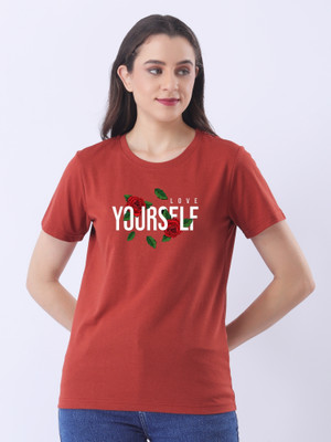 Ns Fashion Printed Women Round Neck Red T-Shirt
