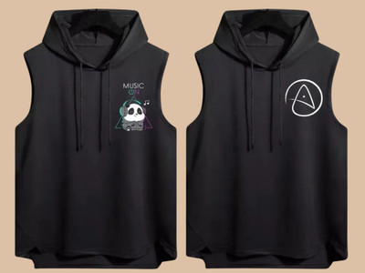 KUGDIT Printed Men Hooded Neck Black T-Shirt