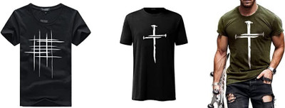 ATTITUDE START OF FASHION Printed Men Round Neck Green, Black T-Shirt