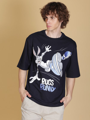 V-MART Printed Men Round Neck Dark Blue T-Shirt