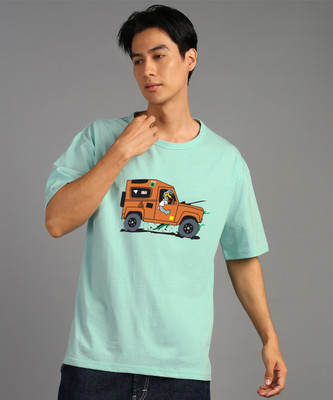 GLOBAL NOMAD Printed Men Round Neck Light Green T-Shirt