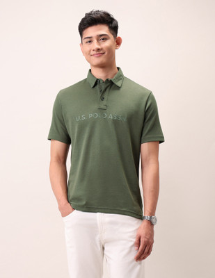 U.S. Polo Assn. Denim Co. Solid Men Polo Neck Green T-Shirt