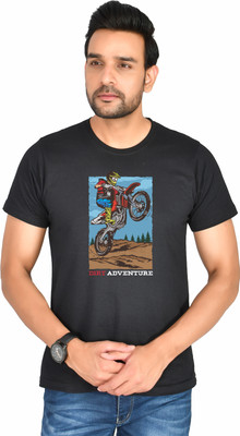 Burundi Blu Printed Men Round Neck Black T-Shirt