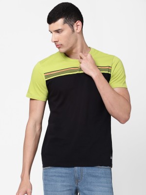 LEE Self Design Men Round Neck Black T-Shirt