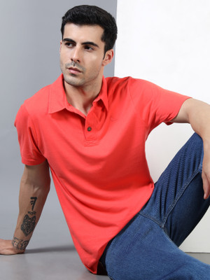 estuna Solid Men Polo Neck Red T-Shirt
