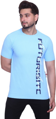 modfina Typography Men Round Neck Light Blue T-Shirt