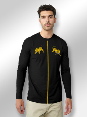 FTX Animal Print Men Round Neck Black T-Shirt