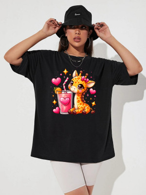 Ericia Printed, Graphic Print Women Round Neck Black T-Shirt