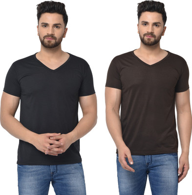 Adorbs Trend Solid Men V Neck White T-Shirt