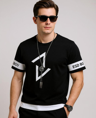 FASHIUM Printed Men Round Neck Black T-Shirt