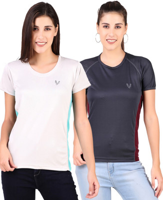 UZARUS Solid Women Round Neck Grey, Multicolor T-Shirt