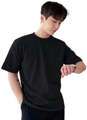 clickwell Solid Men Round Neck Black T-Shirt