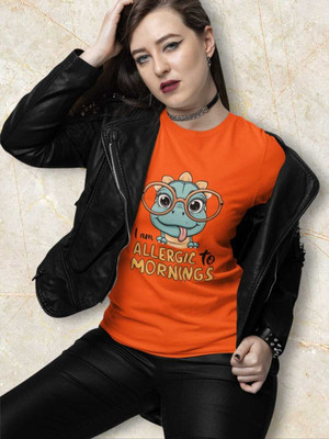 PD CLORI Solid Women Round Neck Orange T-Shirt