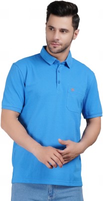 Sporto Solid Men Polo Neck Blue T-Shirt