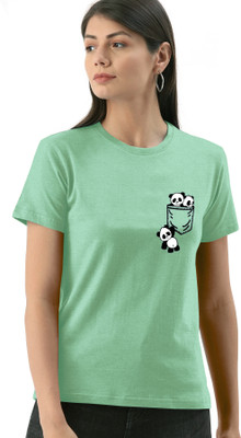 AASHANK Printed Women Round Neck Light Green T-Shirt