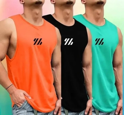 RMLKN Typography Men Round Neck Orange, Black, Green T-Shirt