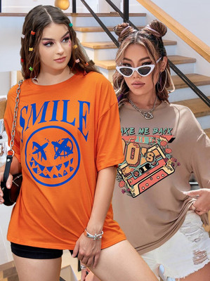 DreamBe Printed Women Round Neck Multicolor T-Shirt