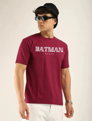 sms creation Printed Men Round Neck Maroon T-Shirt