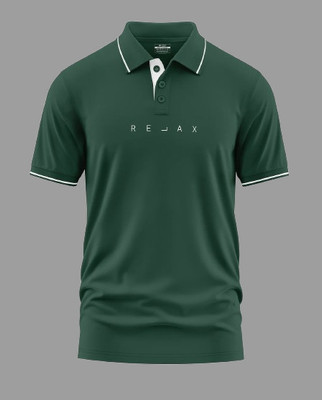 Warriorworld Typography Men Polo Neck Green T-Shirt