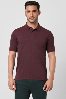 PETER ENGLAND Solid Men Polo Neck Purple T-Shirt