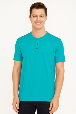 CELSIUS Solid Men Henley Neck Blue T-Shirt