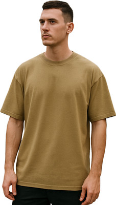 klaema Solid Men Round Neck Brown T-Shirt