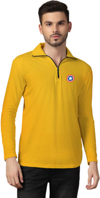 GEUM Printed Men Polo Neck Beige T-Shirt