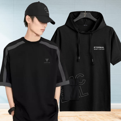 Jump Cuts Printed Men Hooded Neck Multicolor T-Shirt