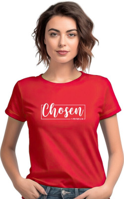 Witty Curlss Typography Women Round Neck Red T-Shirt