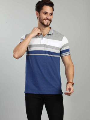 BE POSITIVE Self Design Men Polo Neck Grey T-Shirt