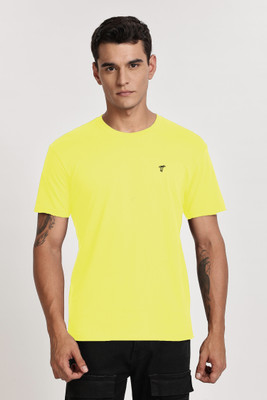 TT THE TEE Solid Men Round Neck Yellow T-Shirt
