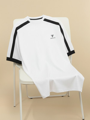 Jump Cuts Colorblock Men Round Neck White T-Shirt