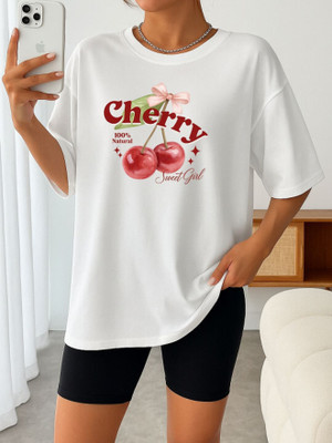 SZN Graphic Print Women Round Neck White T-Shirt