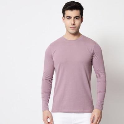 SLOWLORIS Solid Men Round Neck Purple T-Shirt
