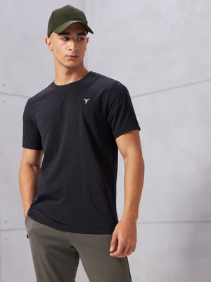 TECHNOSPORT Solid Men Crew Neck Black T-Shirt