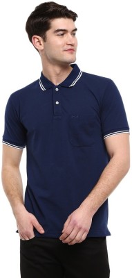 V-MART Solid Men Polo Neck Dark Blue T-Shirt