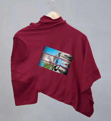 LcyFlame Printed Women Round Neck Maroon T-Shirt