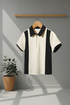 NB NICKY BOY Colorblock Men Zip Neck White, Black T-Shirt