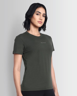 DCYPHR Solid Women Crew Neck Green T-Shirt