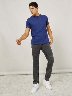 RULEDBYSUN Solid Men Round Neck Navy Blue T-Shirt