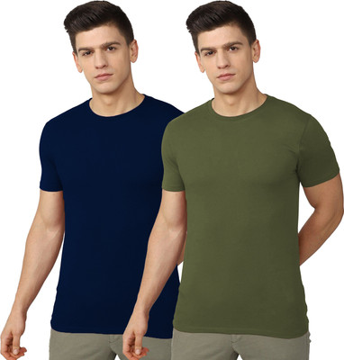RULEDBYSUN Solid Men Round Neck Blue, Green T-Shirt