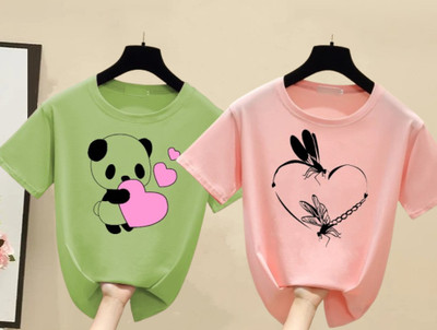 Lecowar Fashion Graphic Print Women Round Neck Multicolor T-Shirt